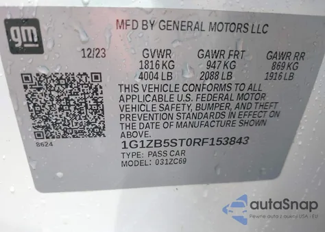 2024 Chevrolet Malibu Ls из США, поврежденный, VIN 1G1ZB5ST0RF153843